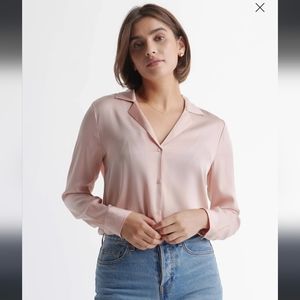 Quince Washable Stretch Silk Notch Collar Blouse